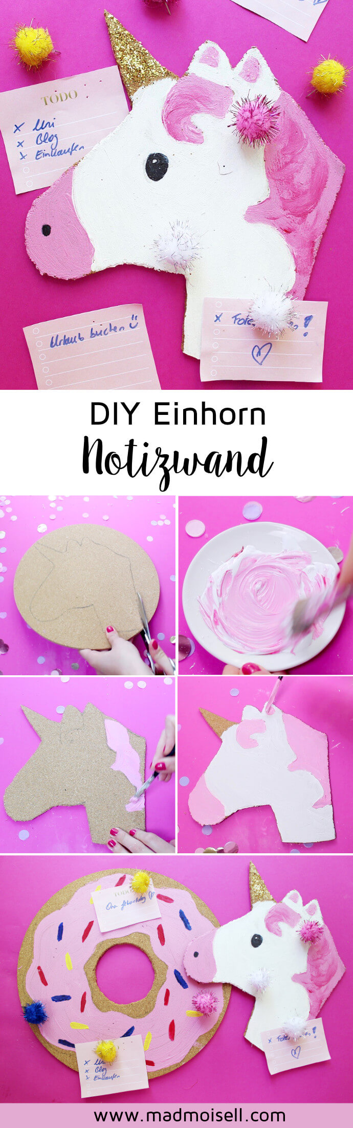 Diy Pinnwand Fur Den Schreibtisch Selber Machen Donut Einhorn