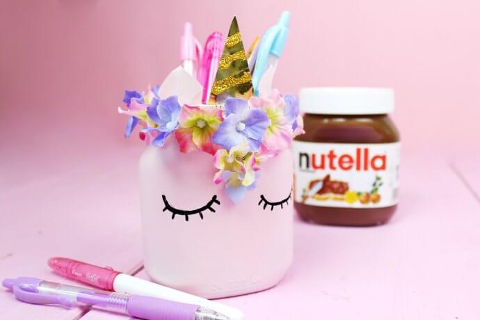 DIY Einhorn Stiftehalter aus leeren Nutella Gläsern selber